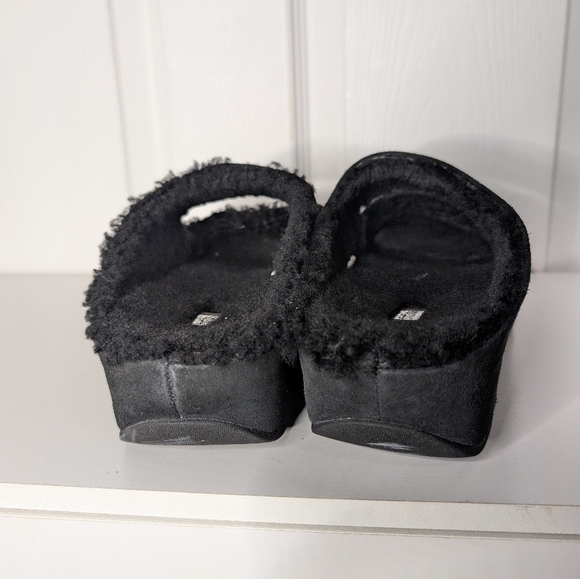 FitFlop Shuv Womens Sandals Two Bar Shearling Slippers Black Slide Size 11 Fuzzy - Picture 5 of 11